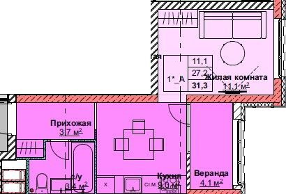 Доступные планировки в ЖК Каштановый двор, 31,3 м2